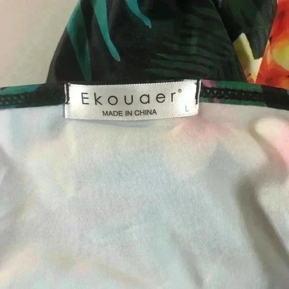 Tropical floral print one piece swimsuit off shoulder ruffle cut out back Large - Picture 8 of 10